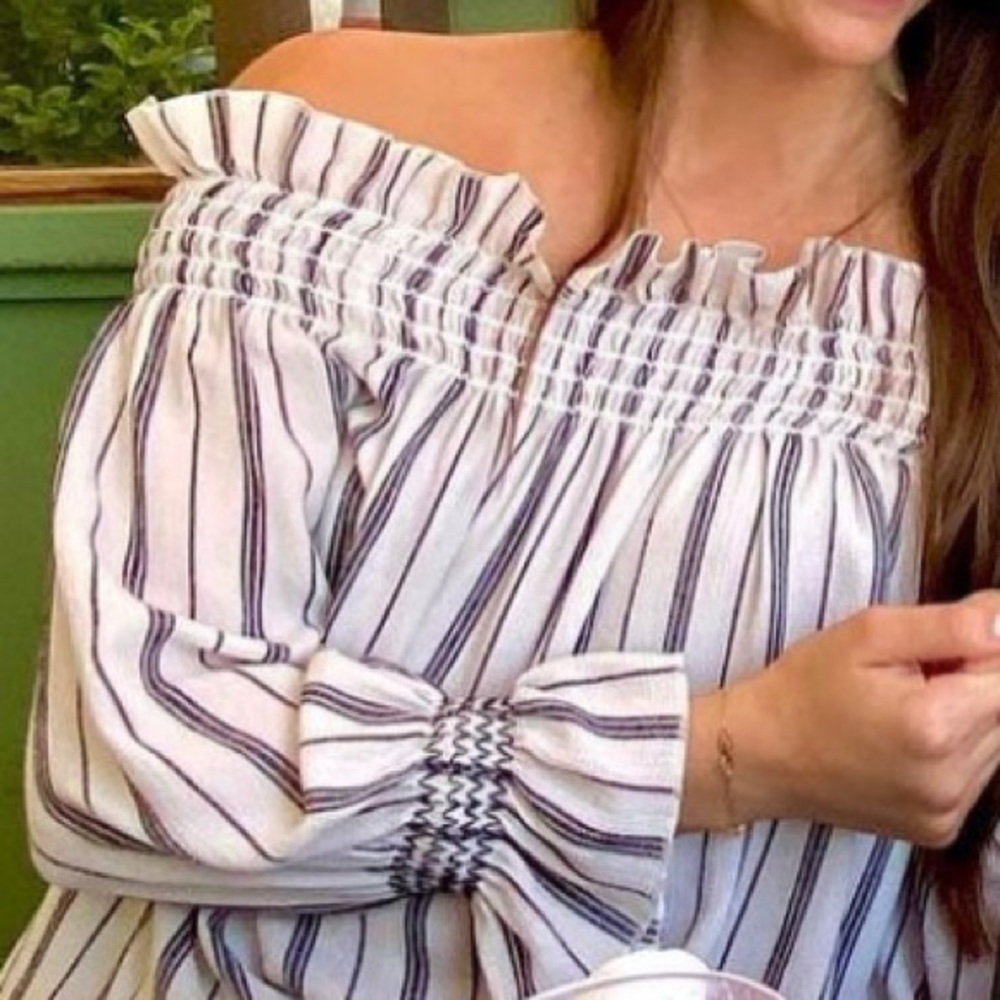 Black and White striped off the shoulder shirt